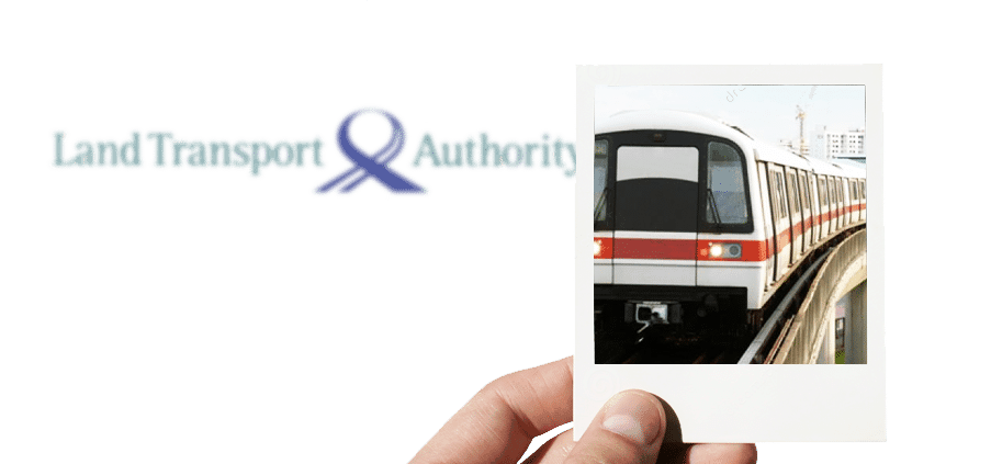 a polaroid of MRT with a Land Transport Authority logo in the background