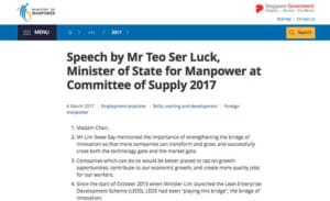 Notable Mention of Intercorp by Mr Teo Ser Luck, Minister of State for Manpower